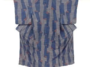 抽象模様織出し手織り真綿小千谷紬着物